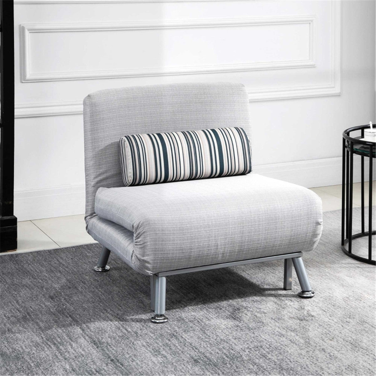 Grey Adjustable Single Chair Bed with Pillow – 180cm