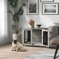 Grey Wood-Effect Dog Crate Side Table with Cushion