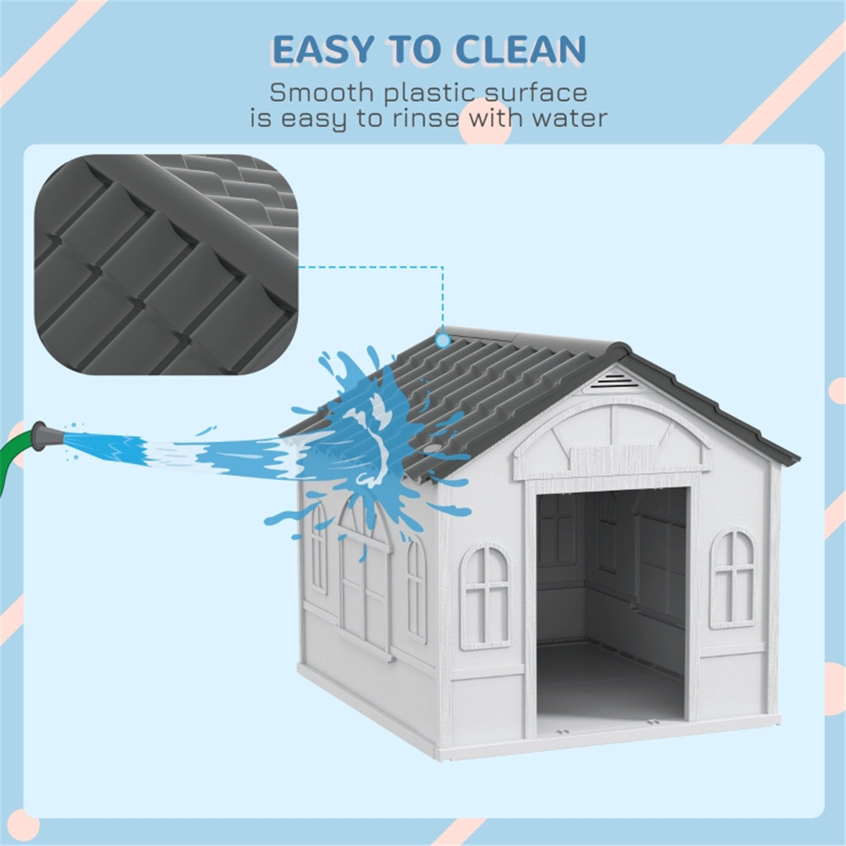 Water-Resistant Plastic Dog Kennel – Grey & White
