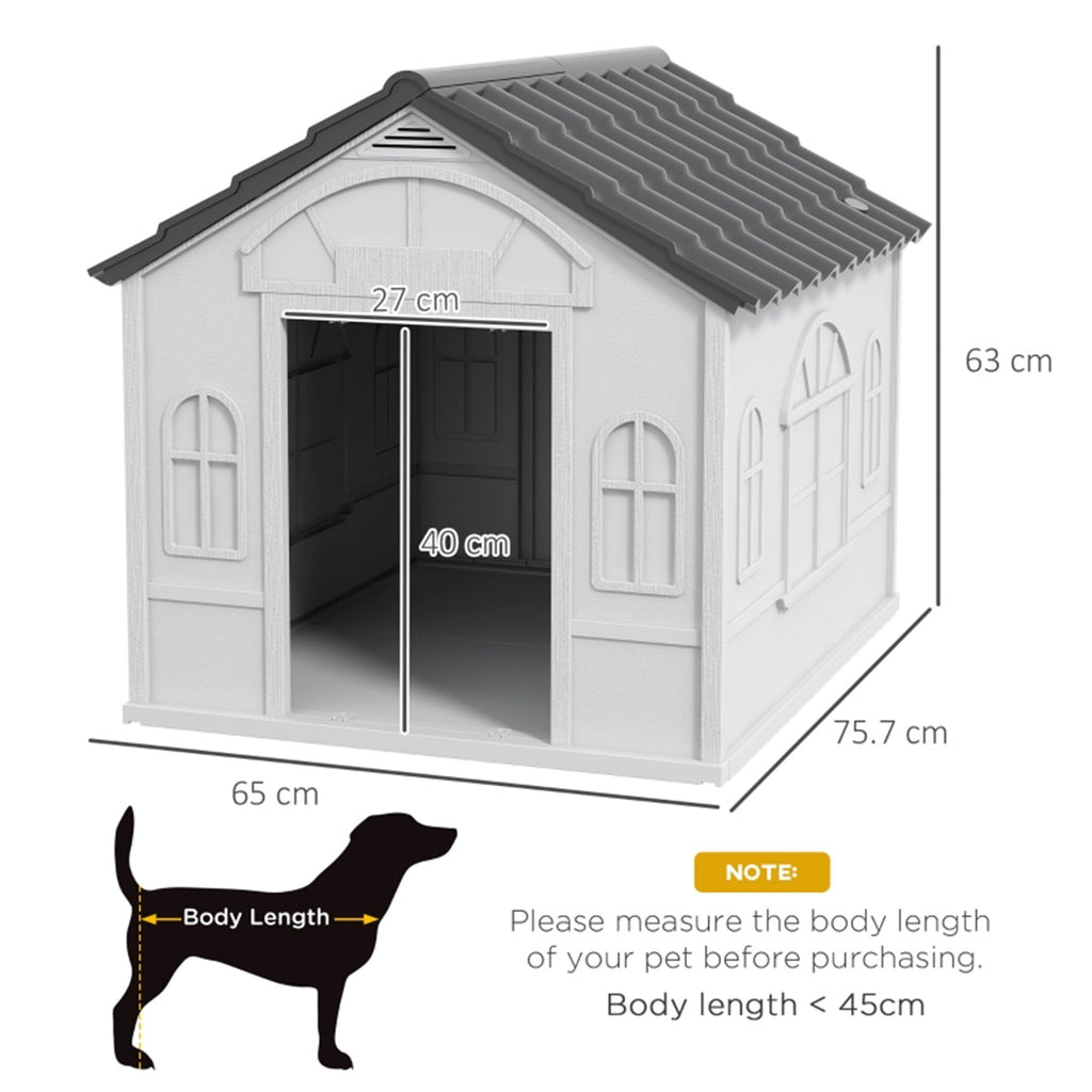 Water-Resistant Plastic Dog Kennel – Grey & White