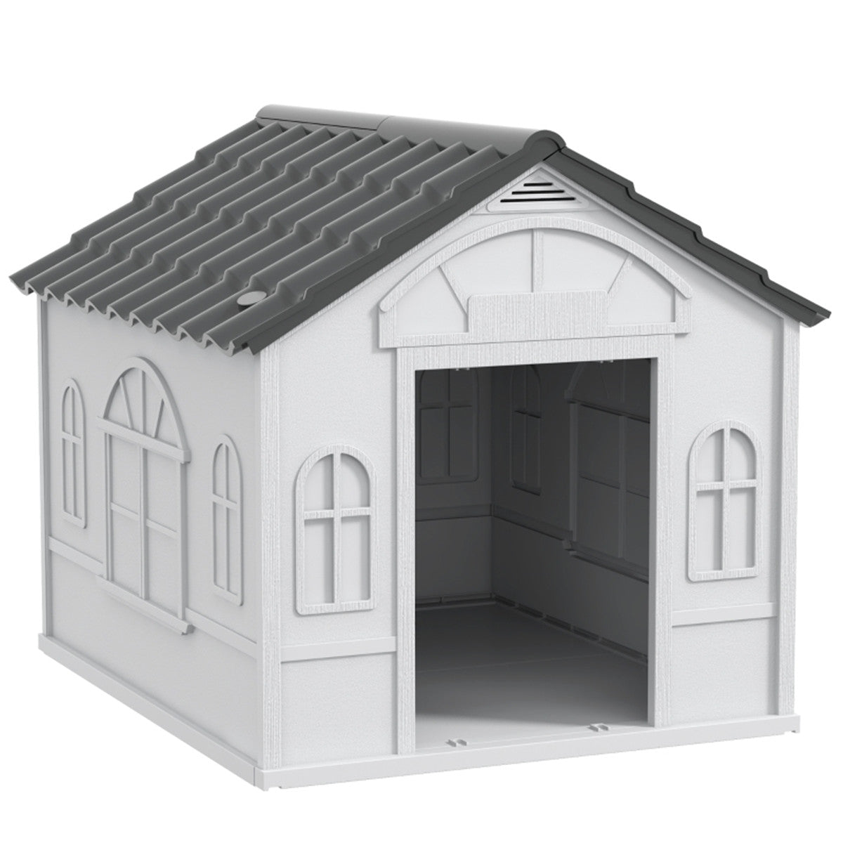 Water-Resistant Plastic Dog Kennel – Grey & White