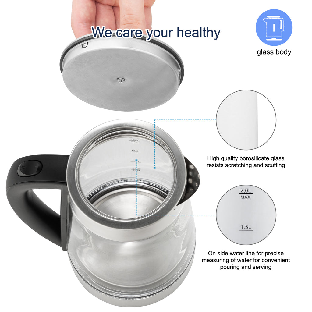 Old Code：42128382ZOKOP HD-250 220V 2000W 2L Blue Glass Electric Kettle