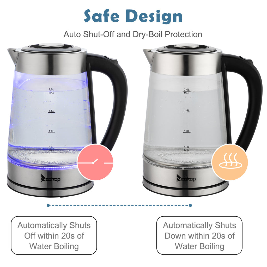 Old Code：42128382ZOKOP HD-250 220V 2000W 2L Blue Glass Electric Kettle