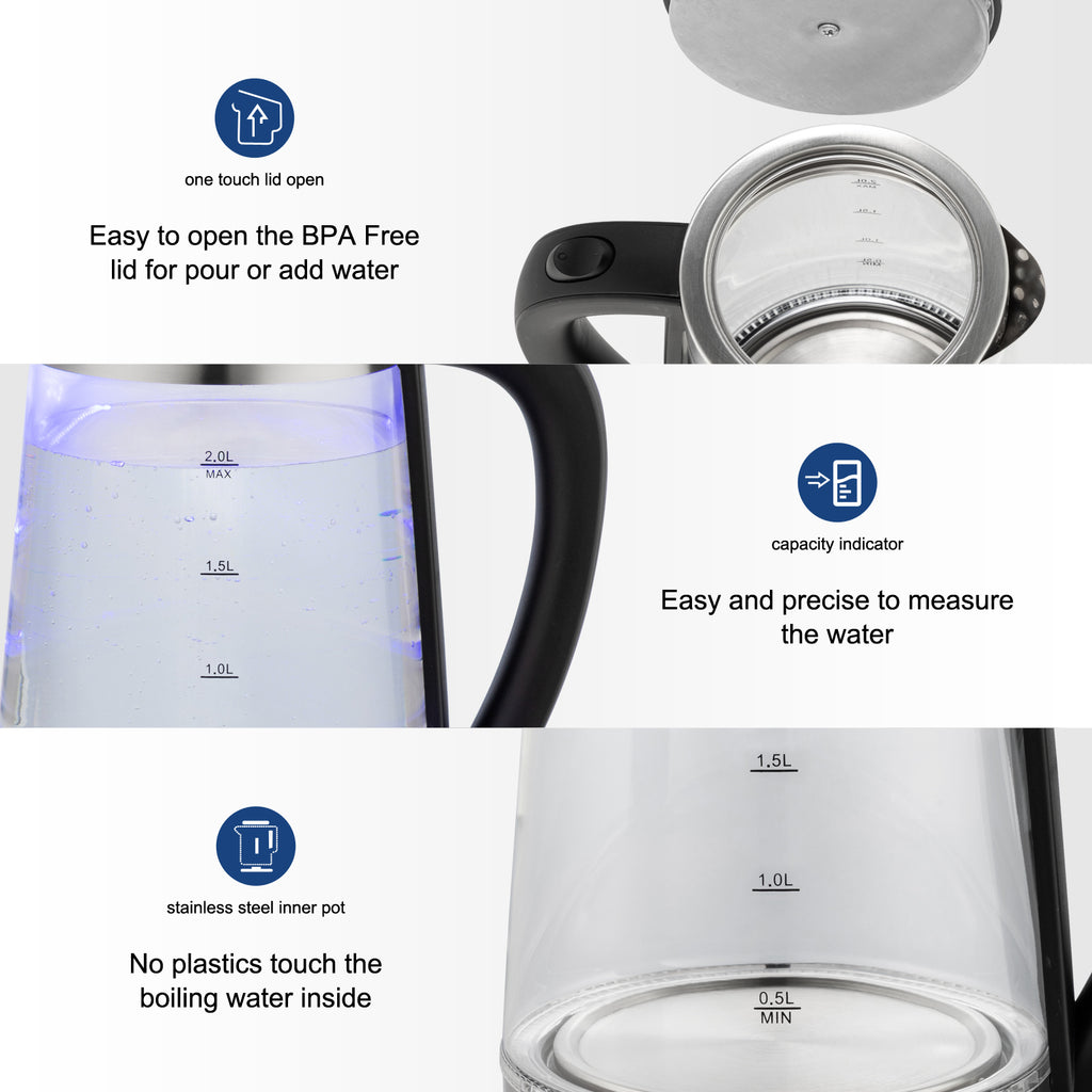 Old Code：42128382ZOKOP HD-250 220V 2000W 2L Blue Glass Electric Kettle
