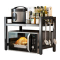 Black single-layer double bar with 6 hooks and extendable kitchen storage rack