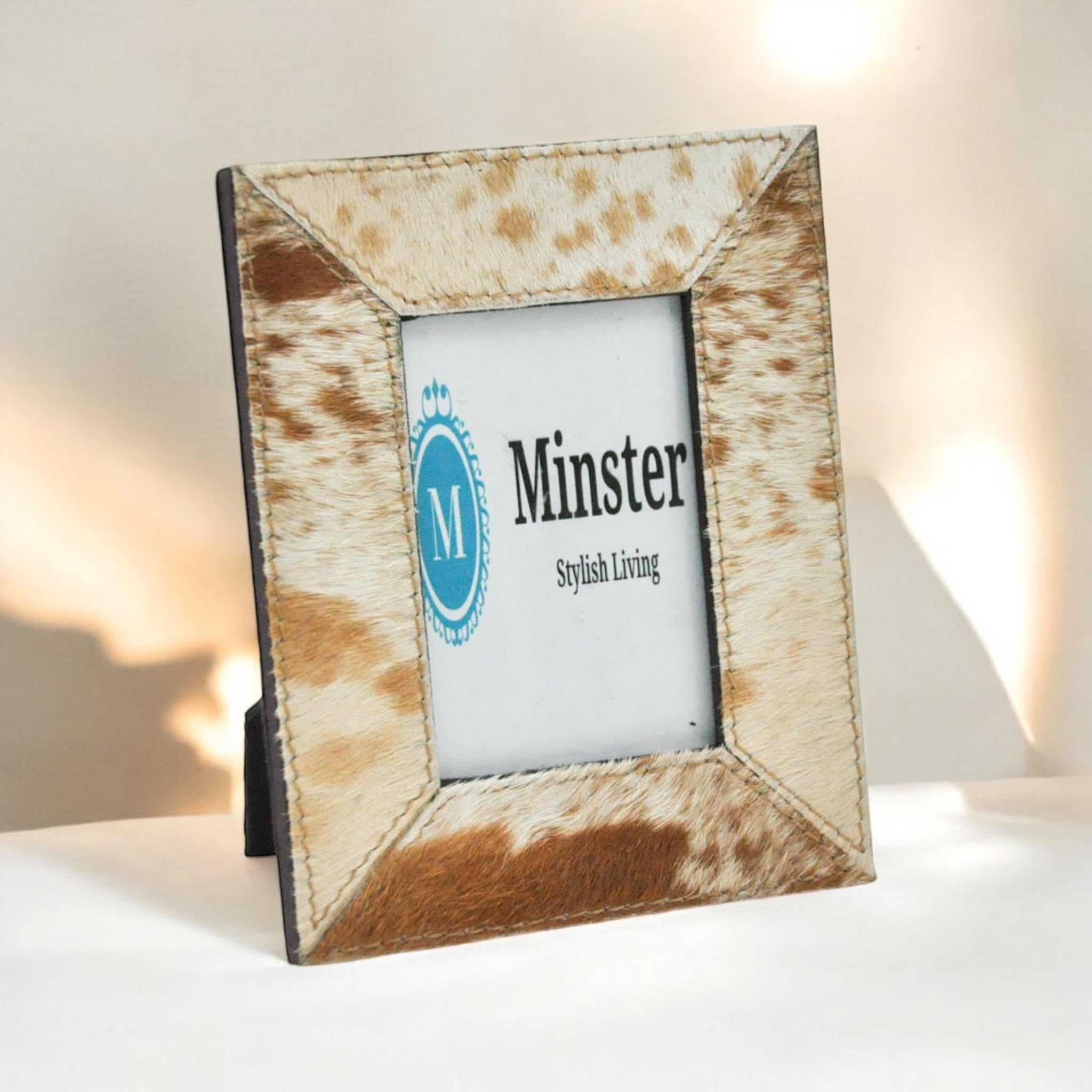 3.5" X 4" Tand And White Cow-Hide P/Frame