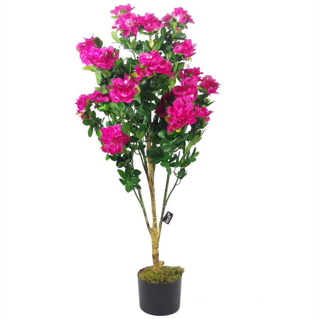 100cm Realistic Artificial Azalea Pink Flowers Potted Plant with Silver Metal Planter