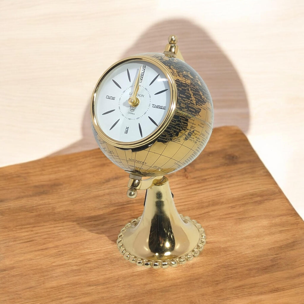 AcaciaHome Black Gold Globe Mantel Clock