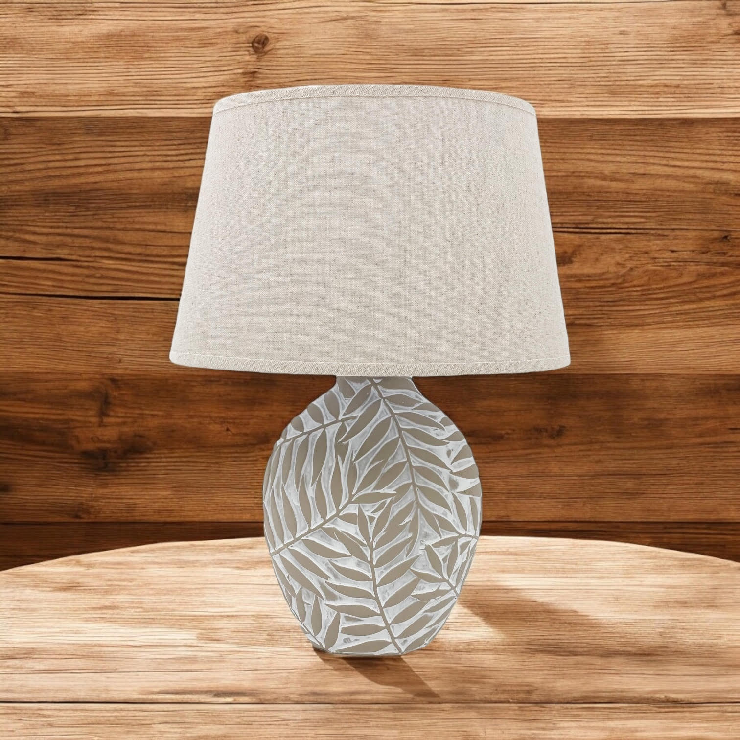 Ceramic Table Lamp with Minimalist Design, Textured Base and Fabric Shade