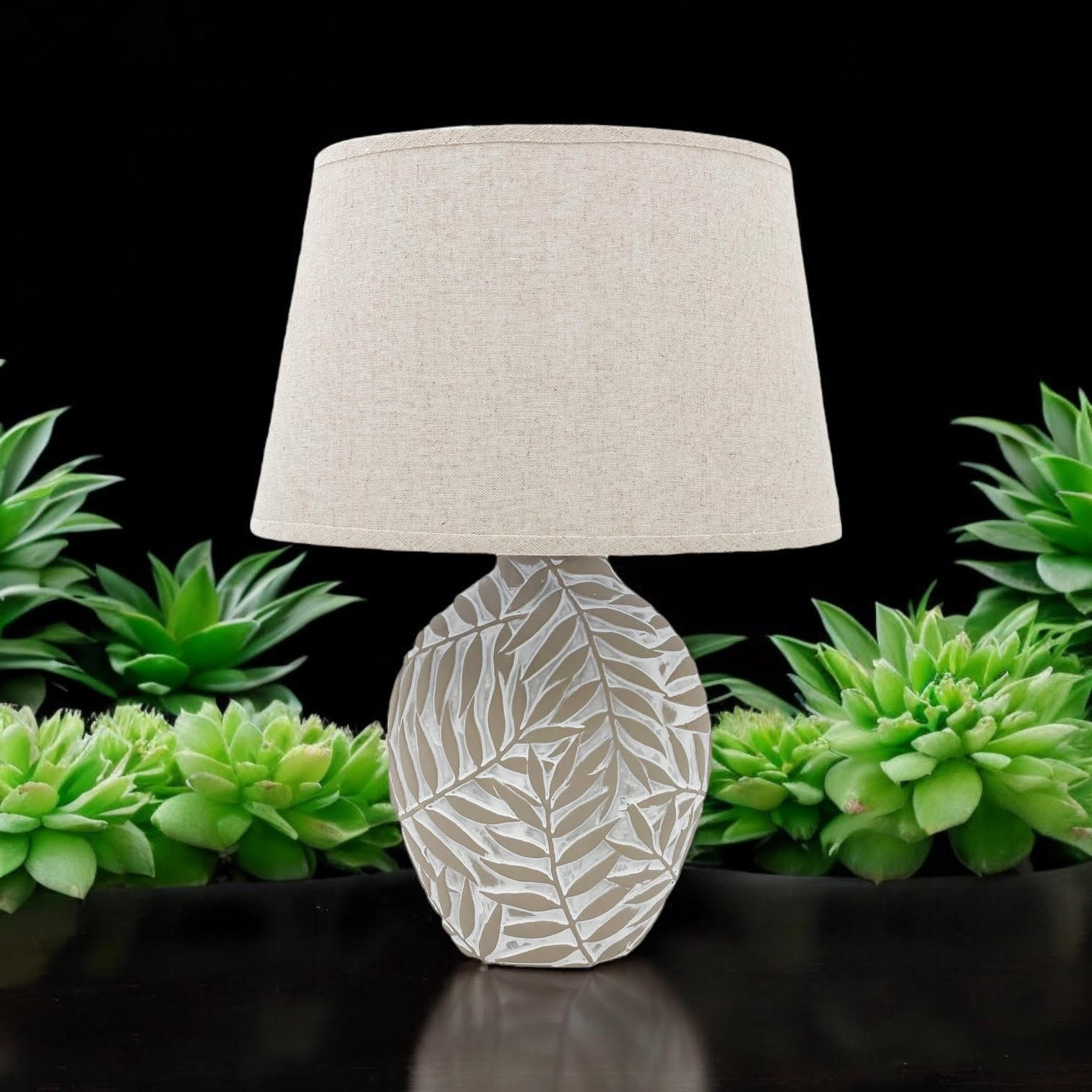 Ceramic Table Lamp with Minimalist Design, Textured Base and Fabric Shade