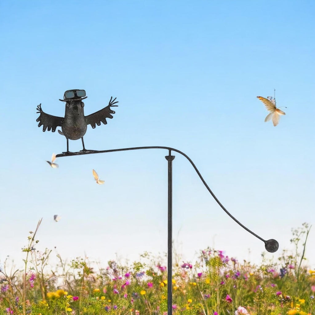 Durable Owl Bird Garden Spinner Metal Stake with Whimsical Spinning Motion