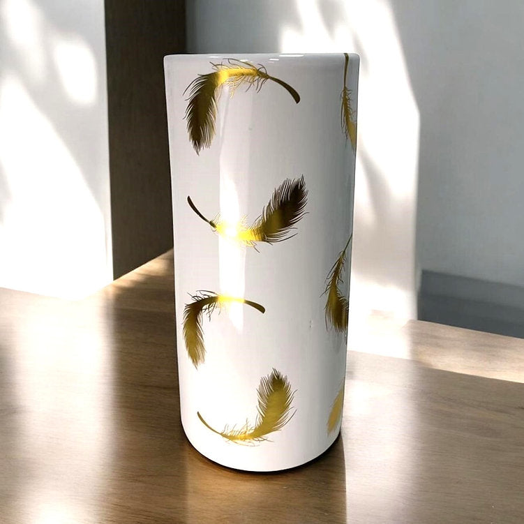 Classic Ceramic Round 18” Tall Umbrella Stand (Gold Leaf Round Design)