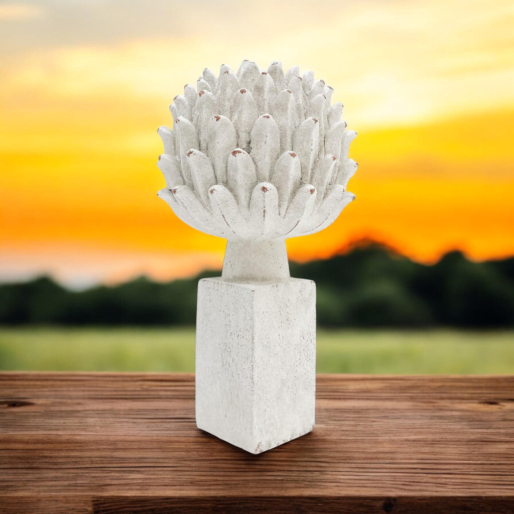 Flower on a Base Garden Ornament Resin Art Sculpture Figurine Stone Look 34cm