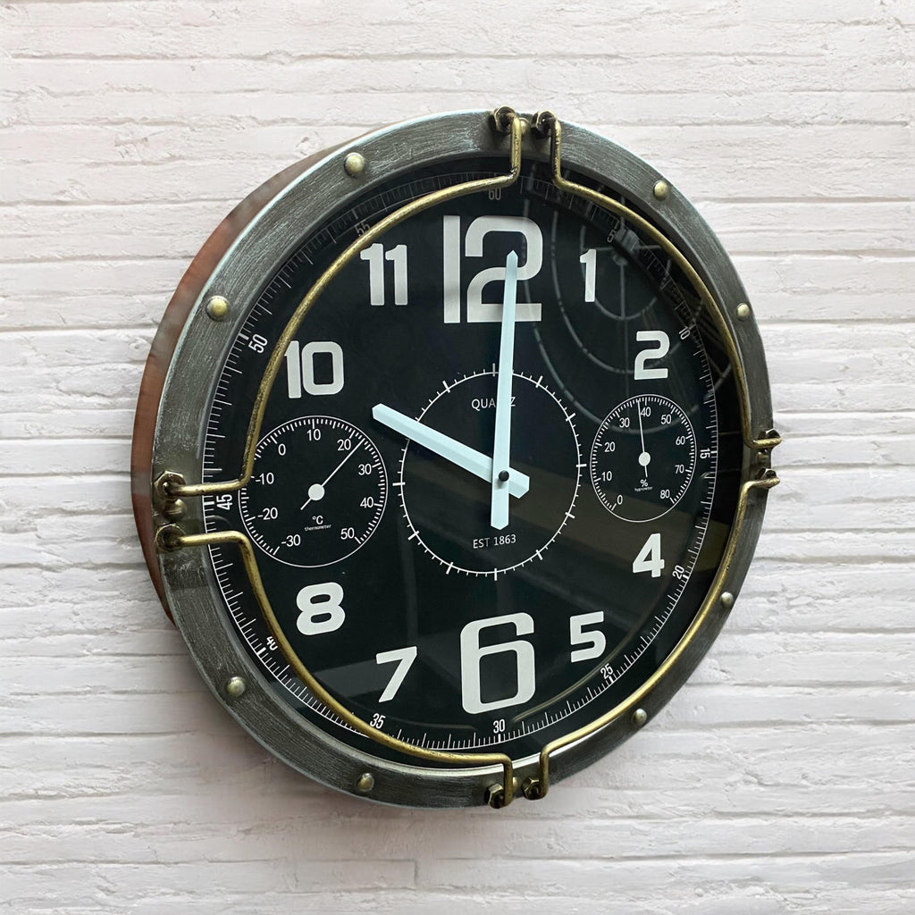 Stylish 40cm Globe Wall Clock London (Black & Silver)