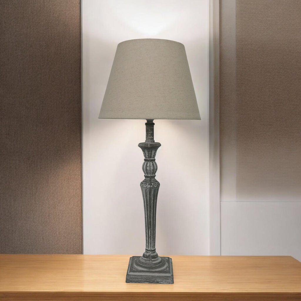 AcaciaHome Modern Tall Wooden Washed Table Lamp (32cm Grey with Cream Shade)