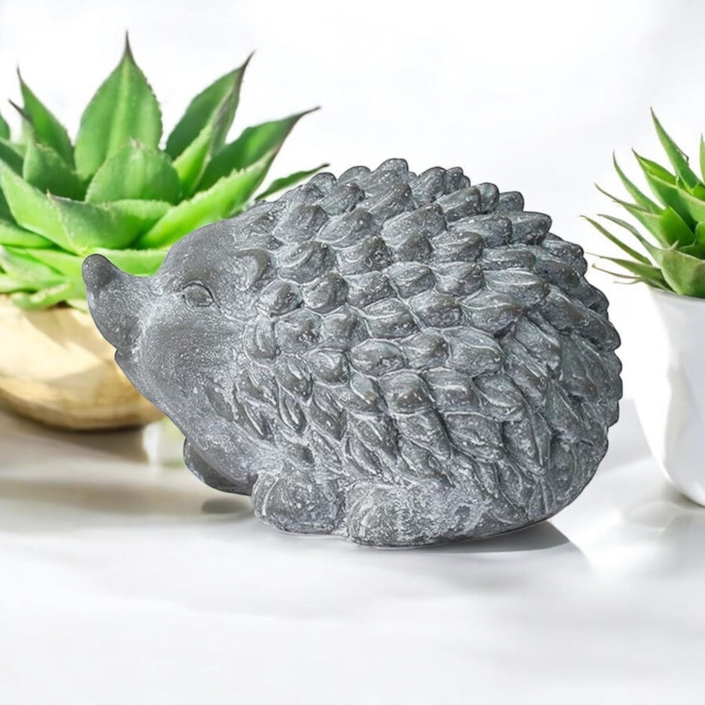 Durable Stone-Look Hedgehog Garden Sculpture (21cm Grey Hedgehog Statue)