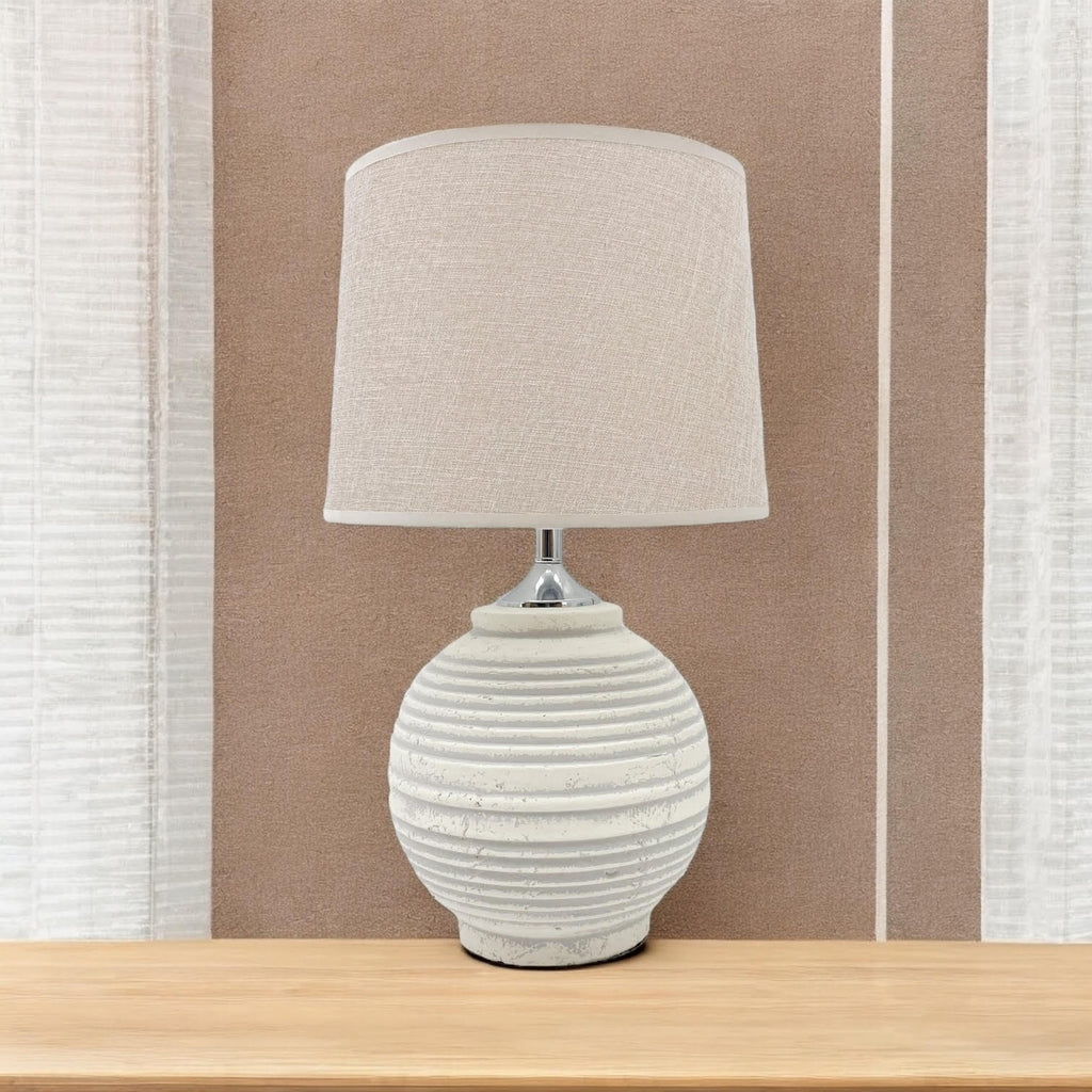 AcaciaHome Elegant Ceramic Table Lamp with Fabric Drum Shade (44cm Cream Lamp)