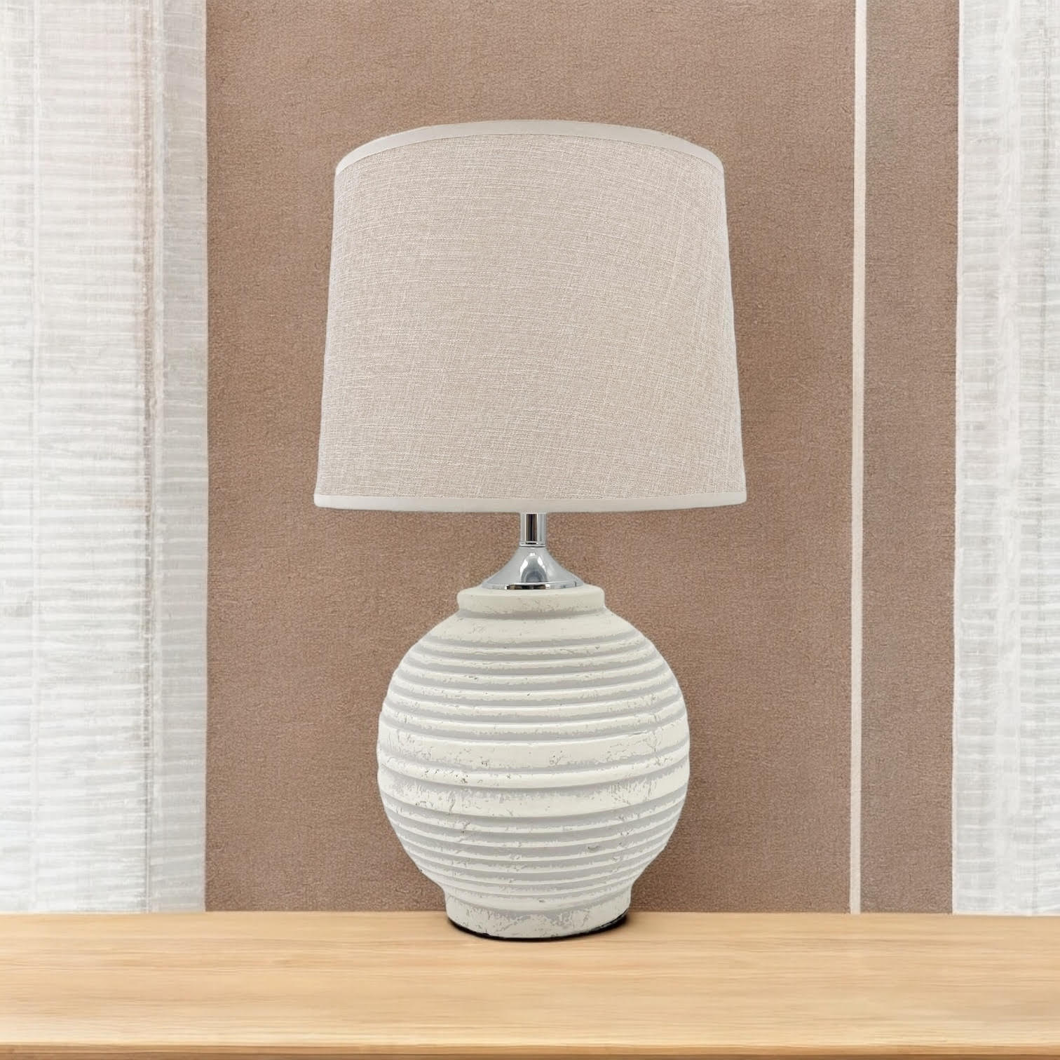 AcaciaHome Elegant Ceramic Table Lamp with Fabric Drum Shade (44cm Cream Lamp)