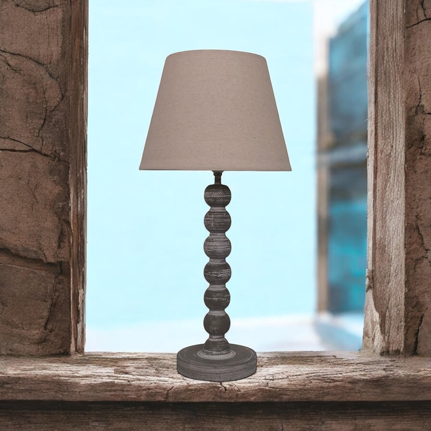 AcaciaHome Modern Tall Wooden Washed Table Lamp (42cm Dark Grey with Shade)
