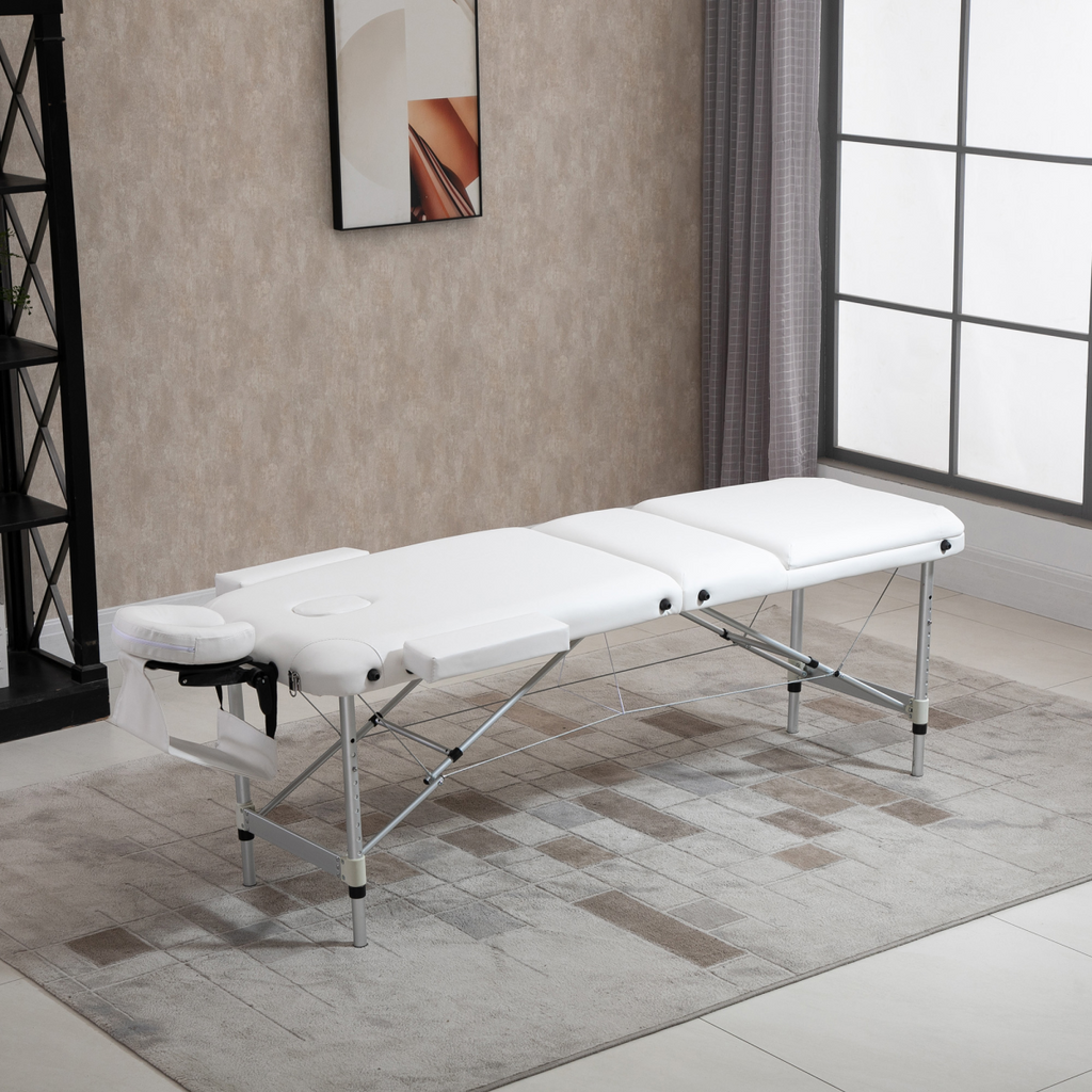 HOMCOM Folding PVC Leather Massage Table Aluminium Frame with Headrest