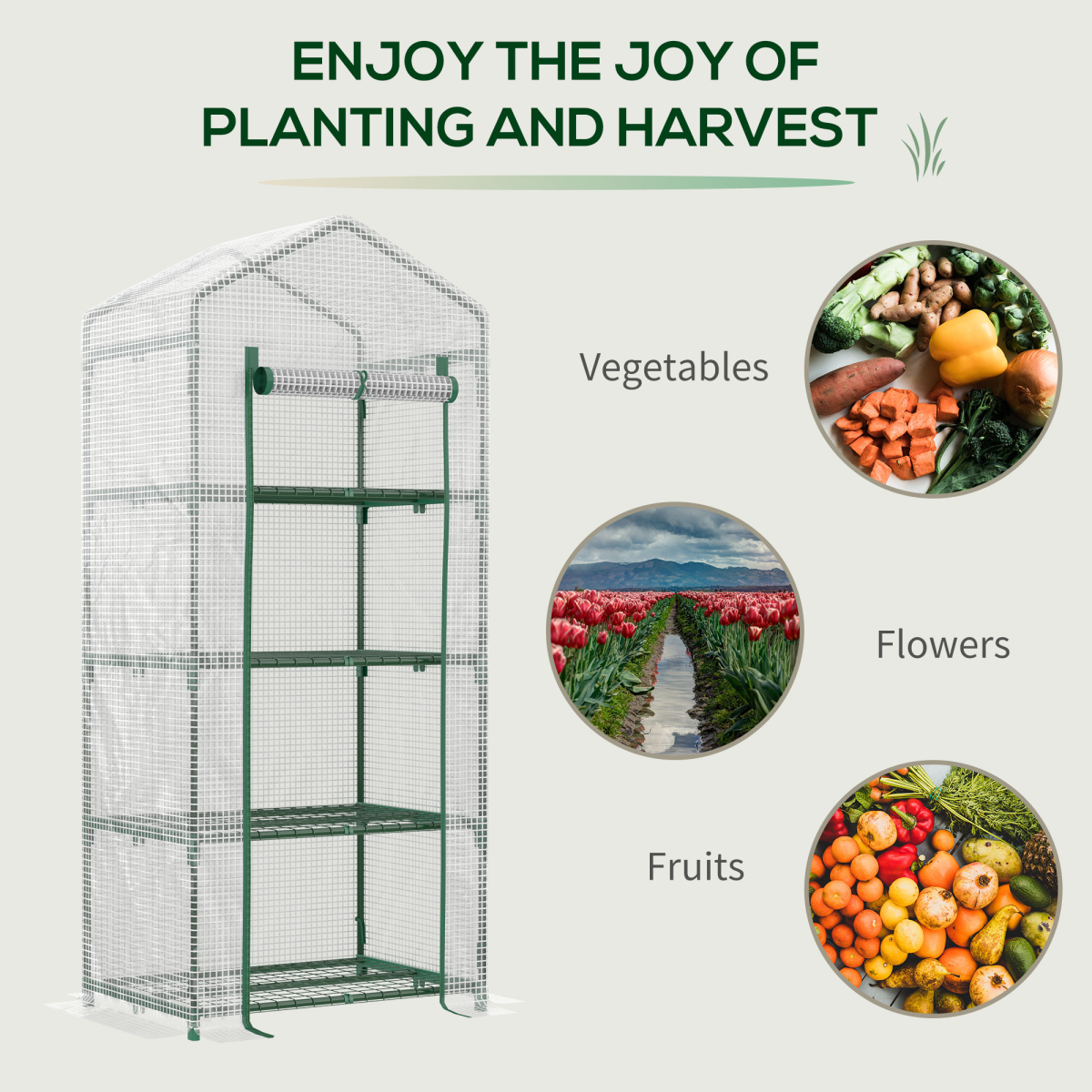 4-Tier Mini Greenhouse with Green & White PE Cover – 160cm