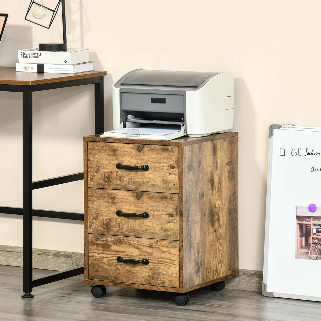 Rolling File Cabinet with 3 Drawers, Under Desk Mobile Filing Organizer HOMCOM