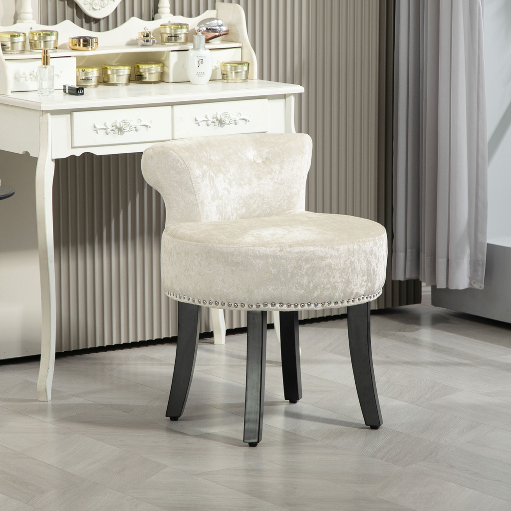 HOMCOM Dressing Table Stool Vanity Seat w/ Rubber Wood Legs Bedroom - Beige