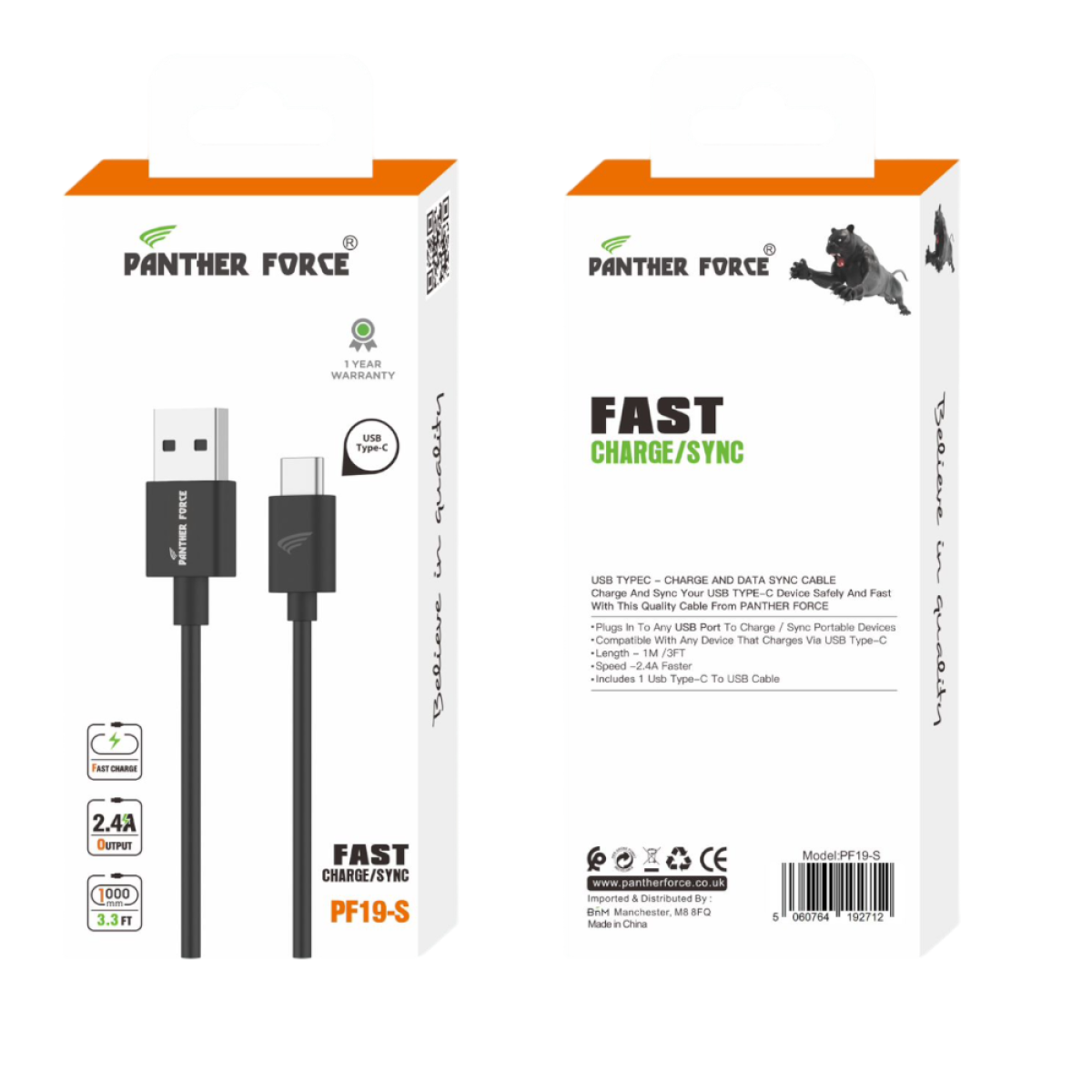 Panther Force C Cable Fast Charge/Sync - Seamless Connectivity, Uninterrupted Power