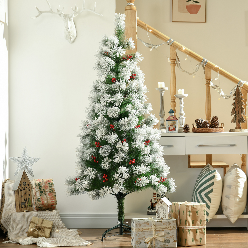5ft Indoor Christmas Tree Artificial Berry Xmas Deco Metal Stand and 184 Tips