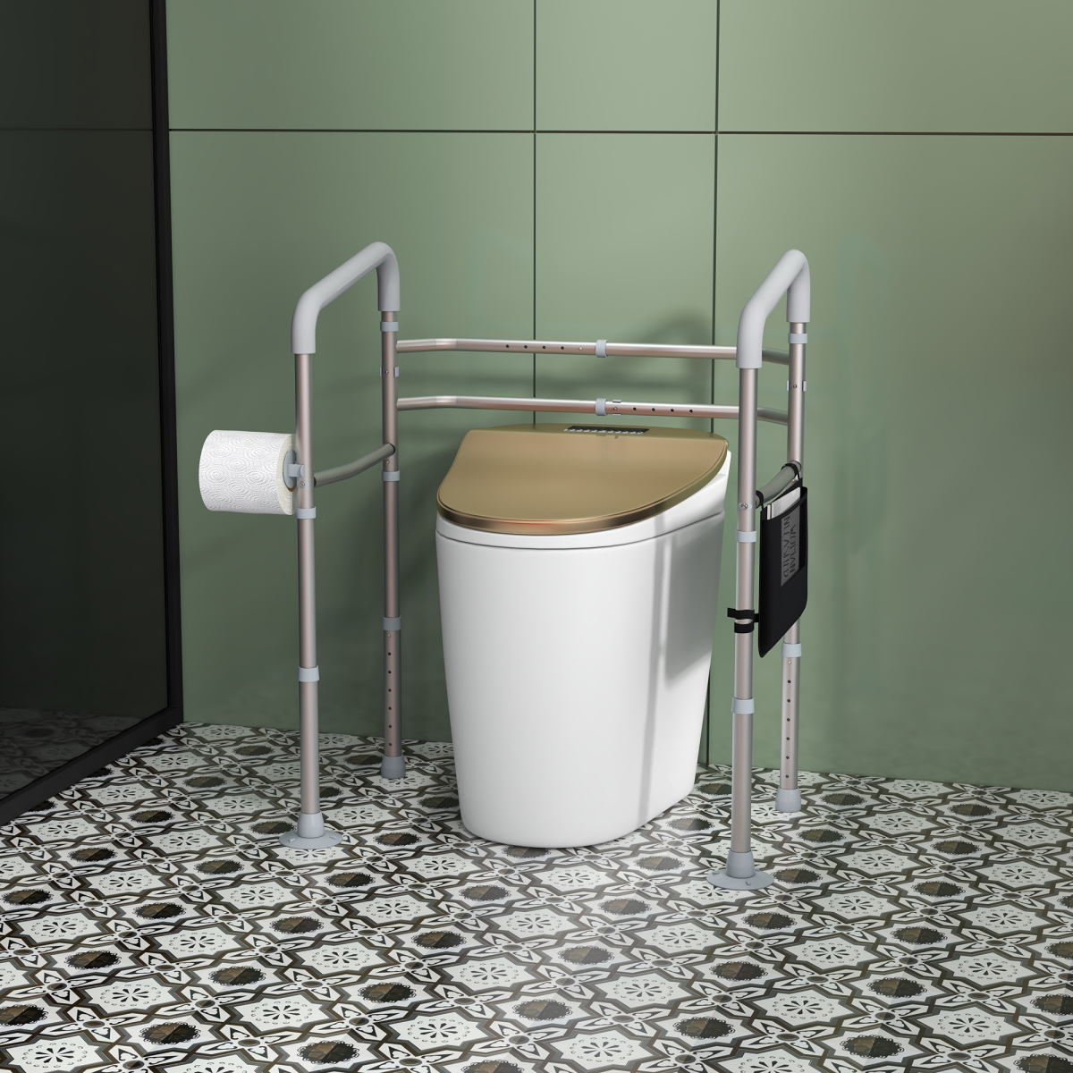 HOMCOM Adjustable Toilet Safety Frame with Additional Rubber Tips Storage