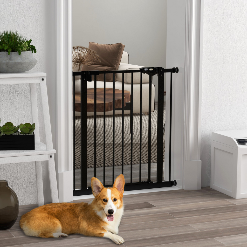 PawHut Adjustable Safety Gate with 1 Extensions and Four Adjustable Screws, Black