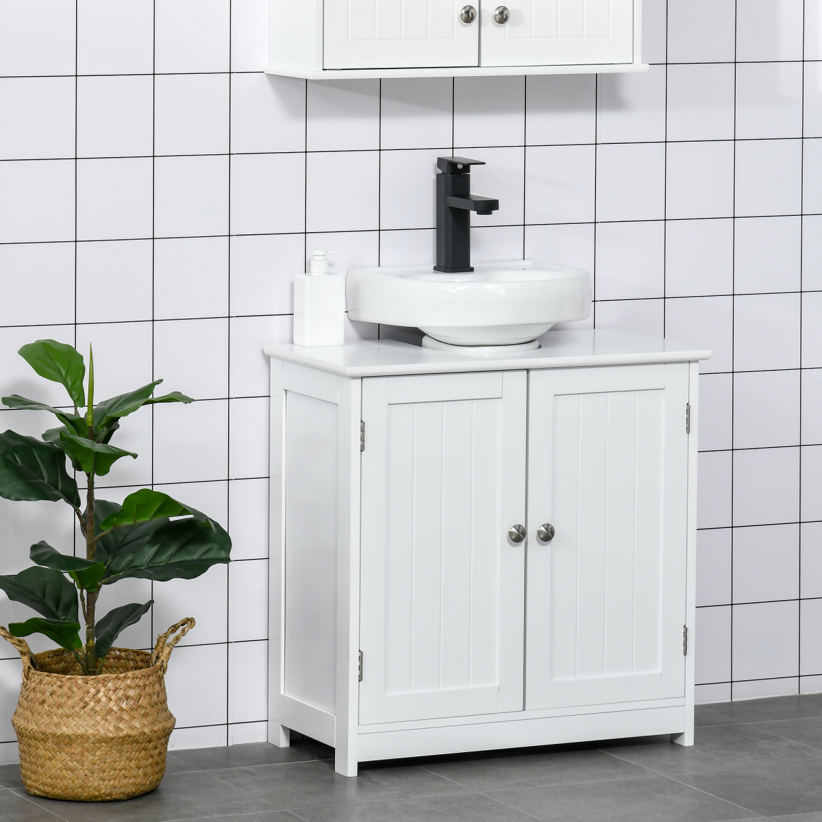 kleankin 60x60cm Under-Sink Storage Cabinet  Adjustable Shelf Drain Hole White