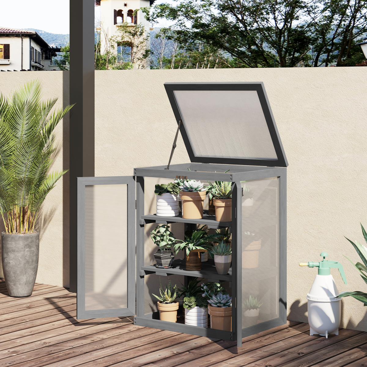 3-tier Wood Greenhouse Plant Storage Shelf Garden Cold Frame Grow House