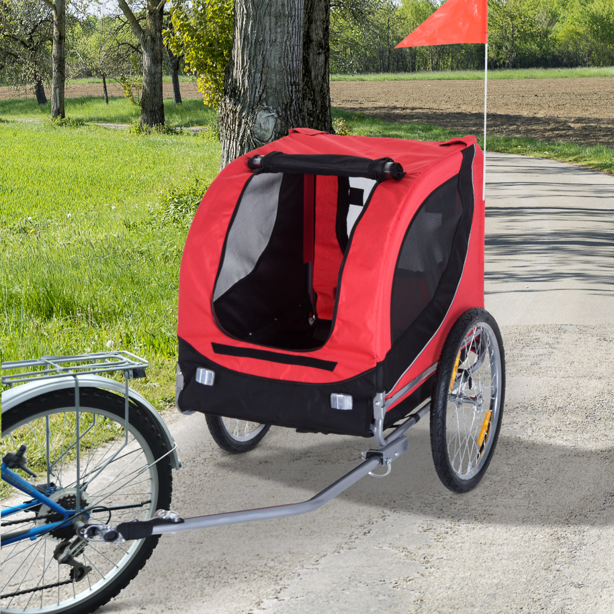 Dog Bike Trailer Pet Cat Carrier for Small Medium Puppy Travel Black and Red