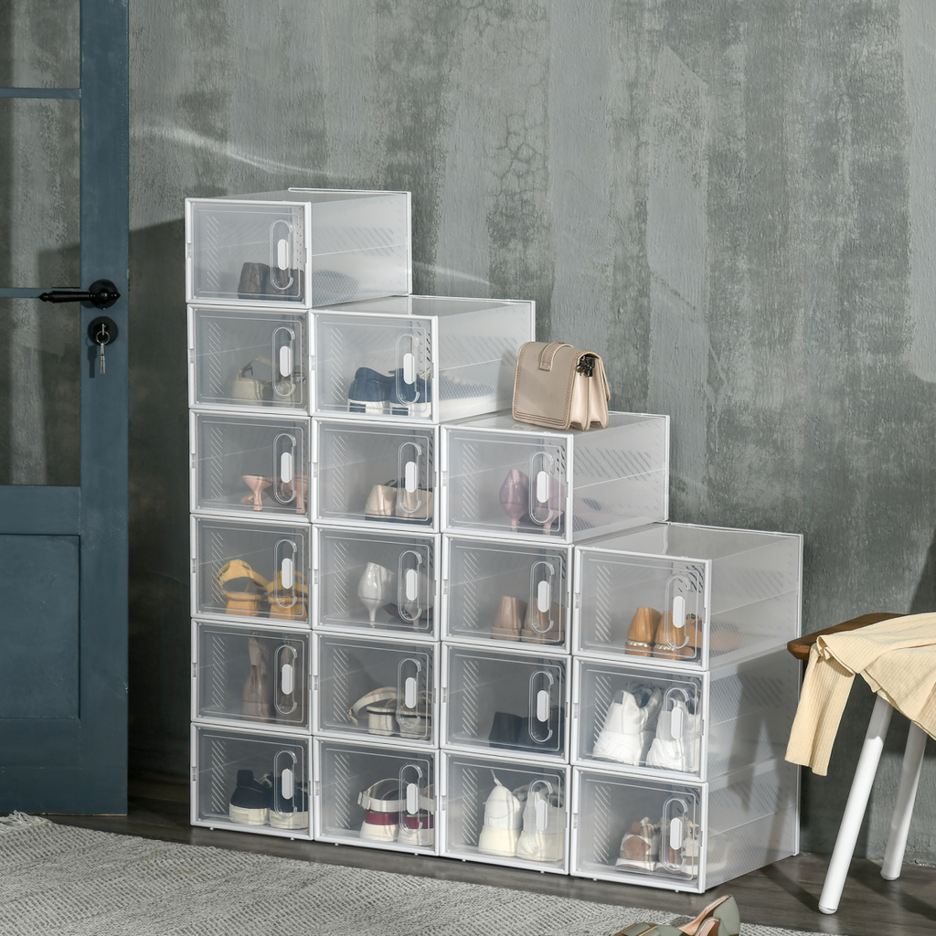 18PCS Clear Shoe Box, Plastic UK/EU Size 8.5/43, 25 x 35 x 19cm