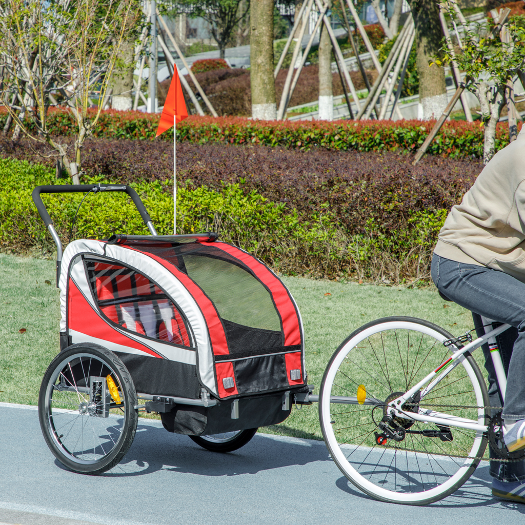 HOMCOM 2 Seat Child Bike Trailer, Baby Bicycle Trailer for 2 Kids, Red