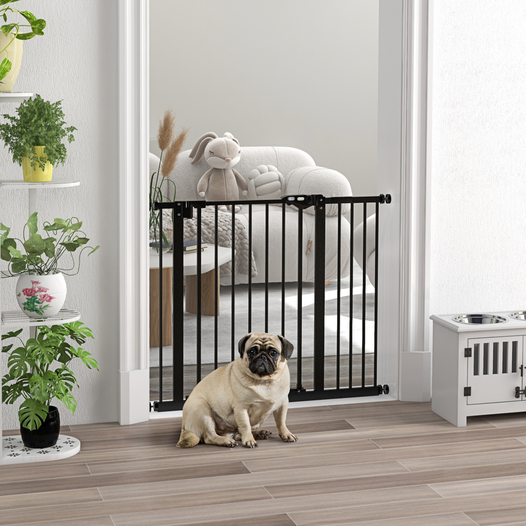 PawHut Adjustable Safety Gate with 1 Extensions and Four Adjustable Screws, Black