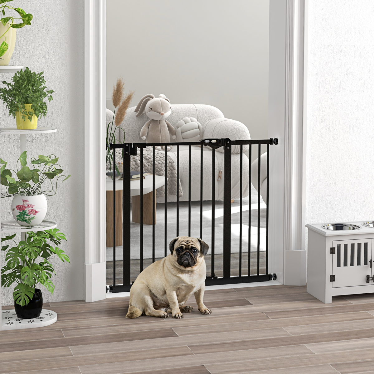 PawHut Adjustable Safety Gate with 1 Extensions and Four Adjustable Screws, Black