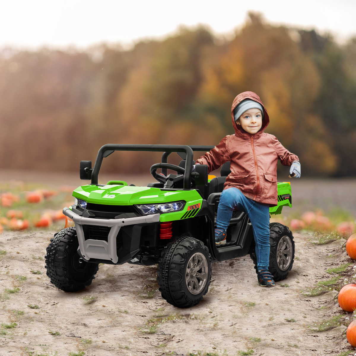 HOMCOM 12V Two-Seater Kids Electric Ride-On Car with Electric Bucket - Green