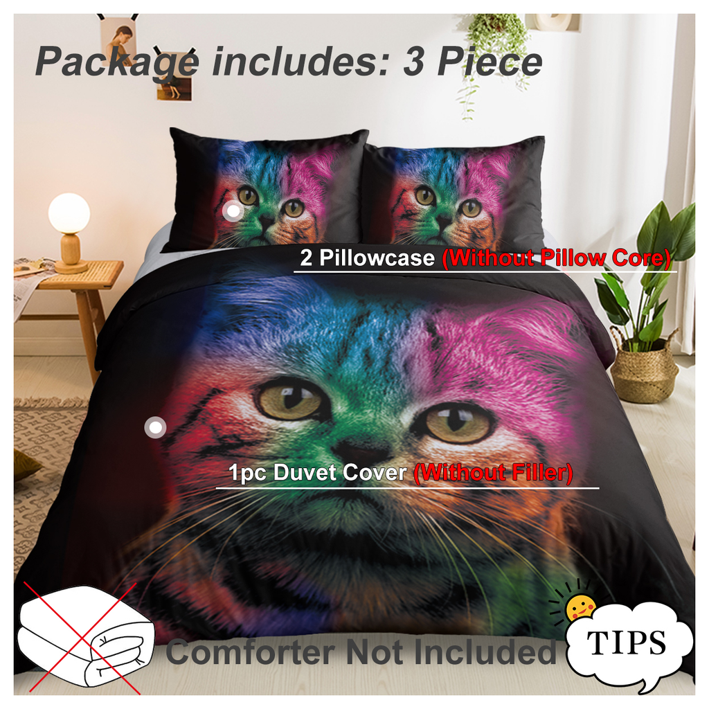 Cat Bedding for Kids Girls Boys Cute Colorful Cat Pattern Quilt Cover Bedspread 3