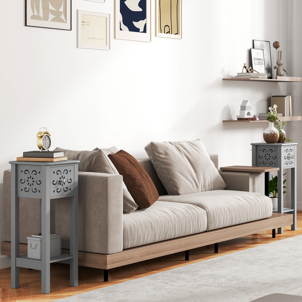 Elegant Floral Design Grey MDF Storage Unit Set