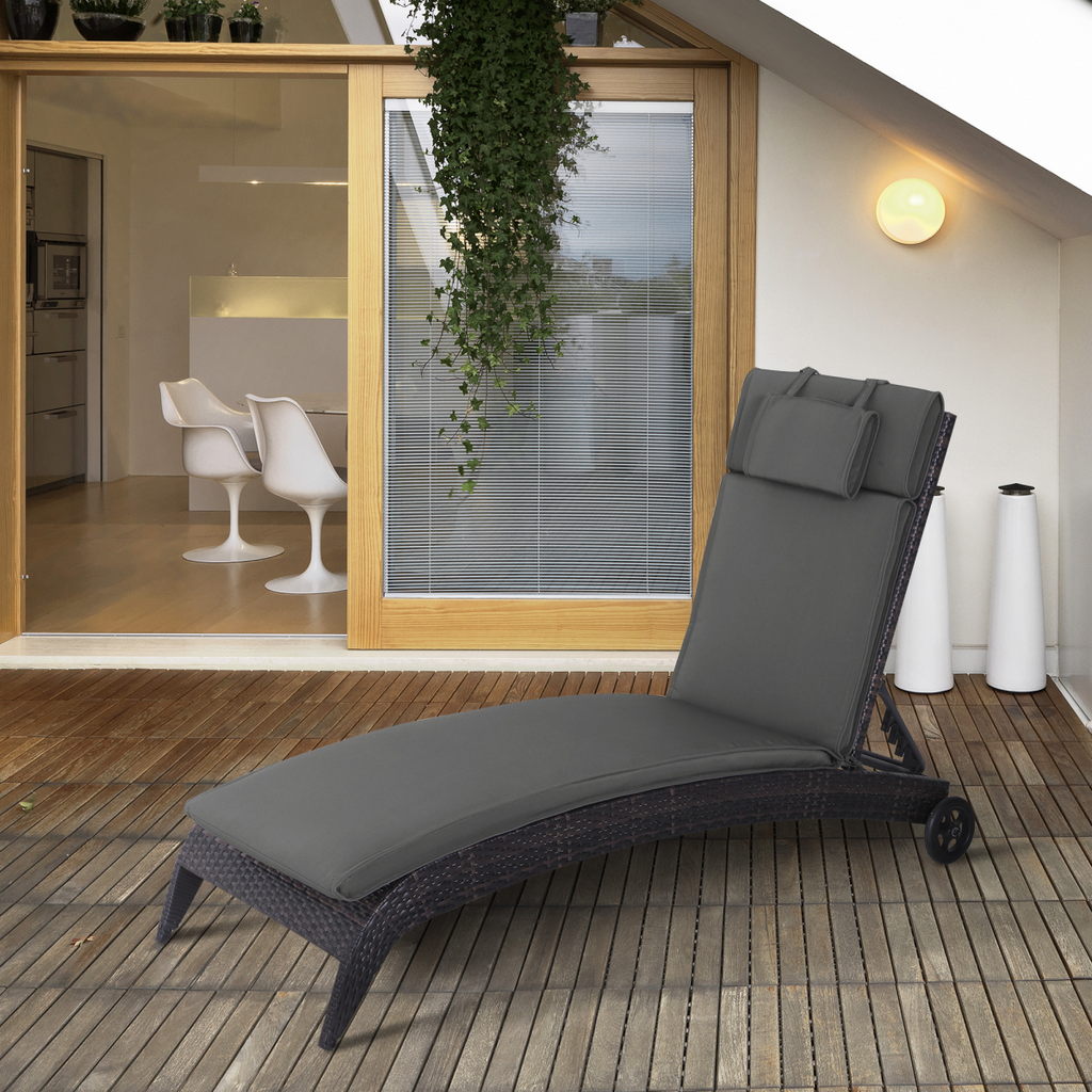 Outsunny Garden Sun Lounger Chair Cushion Reclining Relaxer Indoor Outdoor Grey