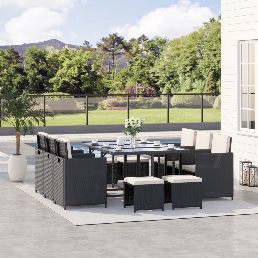Rattan Dining Set, 11 PC-Black