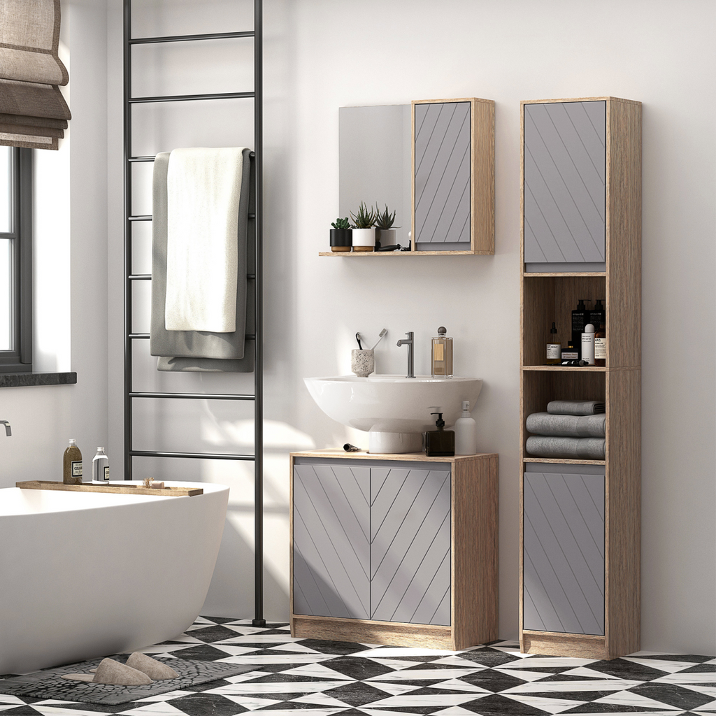 60x60cm Under-Sink Storage Cabinet w/ Adjustable Shelf 2 Doors Cabinet