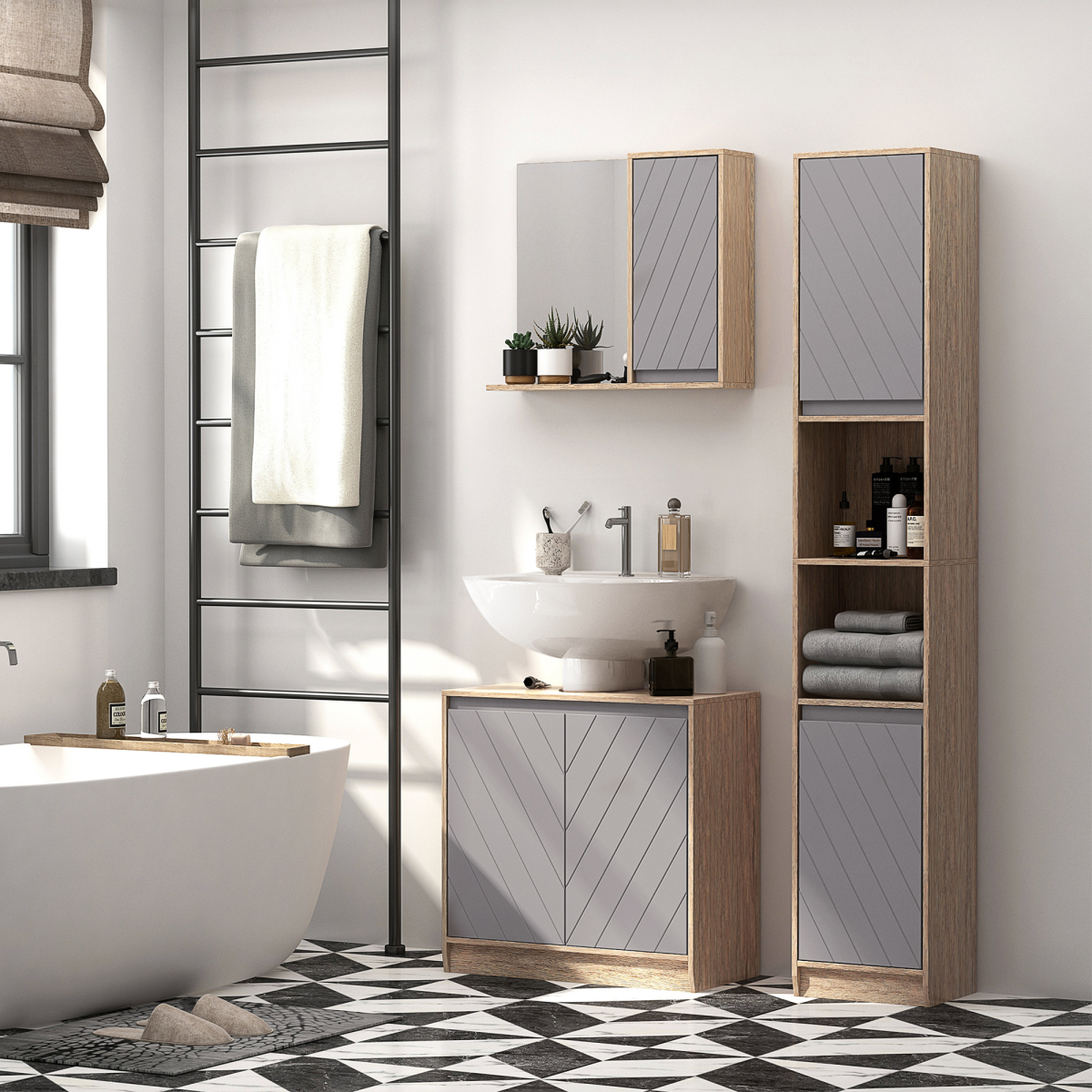 60x60cm Under-Sink Storage Cabinet w/ Adjustable Shelf 2 Doors Cabinet