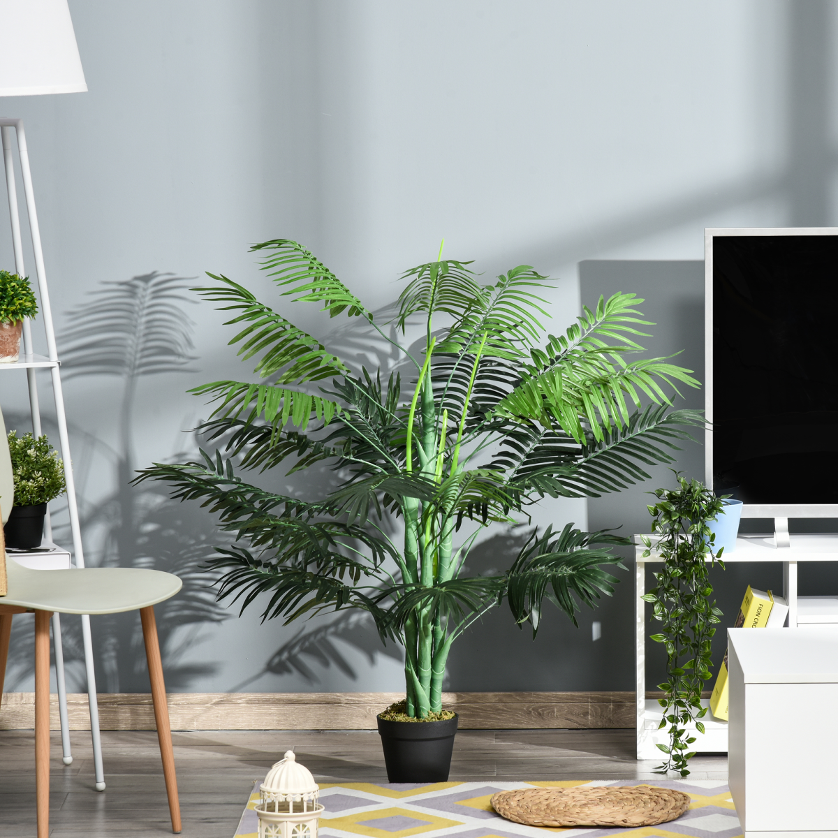 Artificial Palm Tree 18 Leaves with Nursery Pot, Fake Tropical Tree 125cm