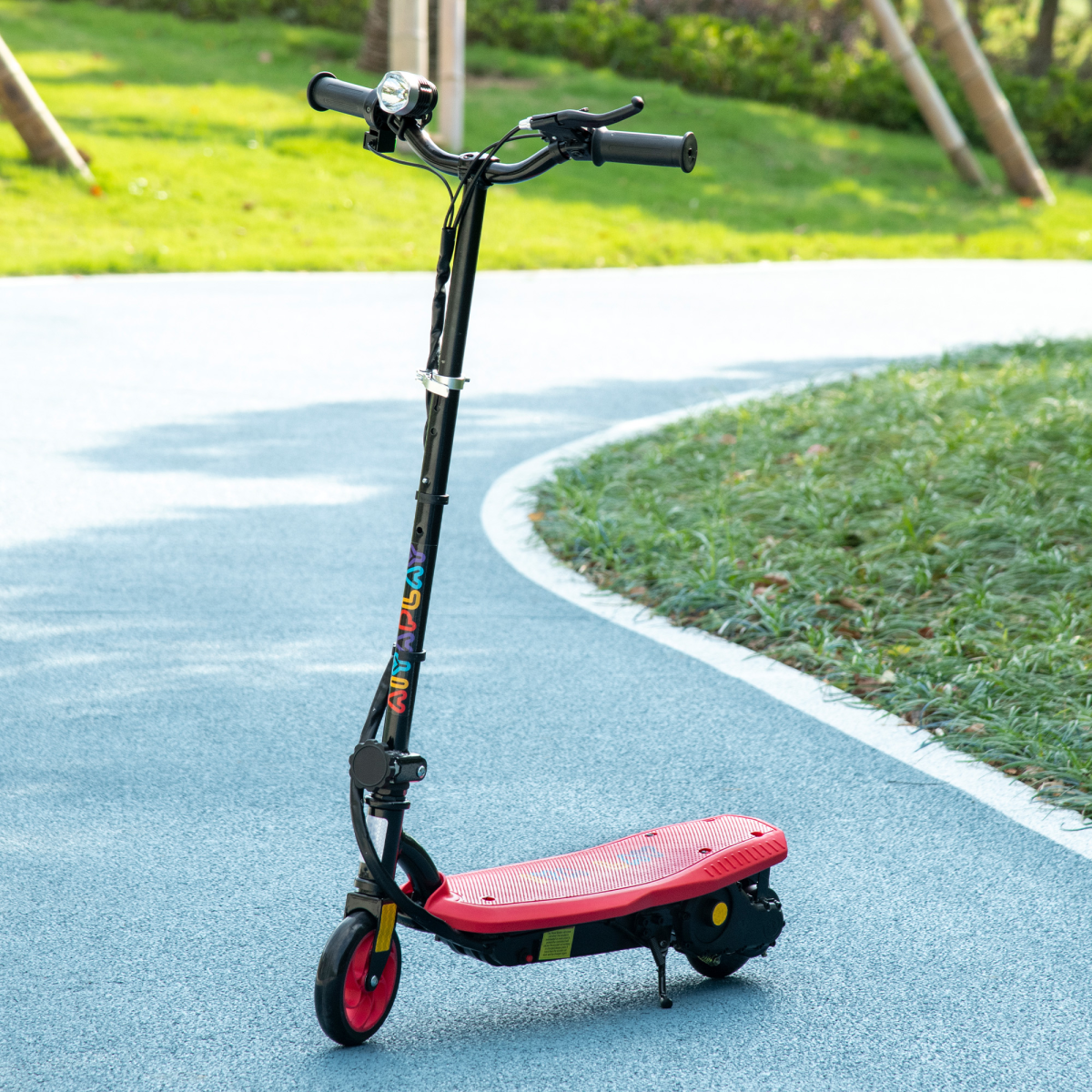 Folding Electric Scooter E-Scooter with LED Headlight, for Ages 7-14 Years - Red
