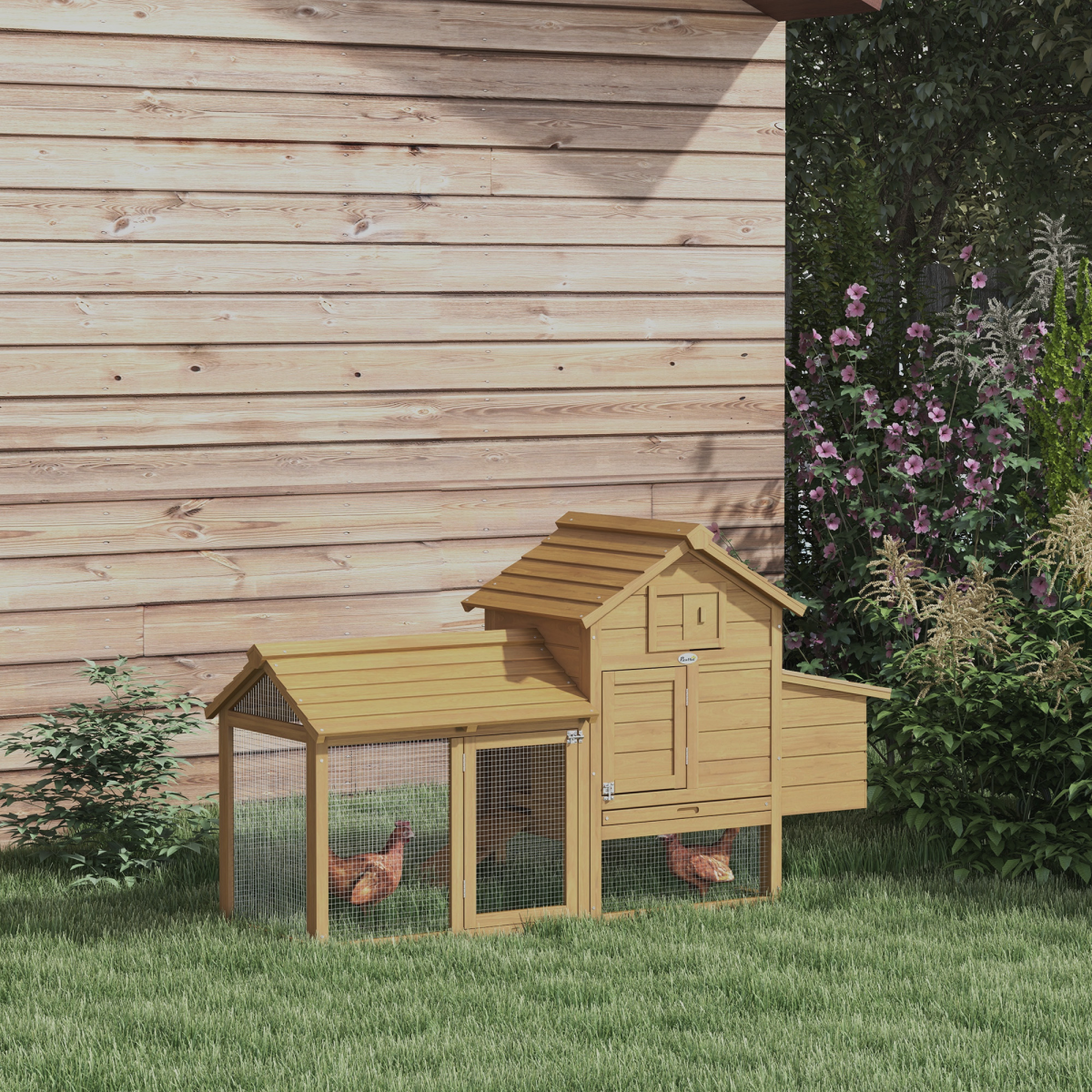 Small Chicken Coop Hen Cage Nesting Box Outdoor Run Wood Color 150.5 x 54 x 87cm