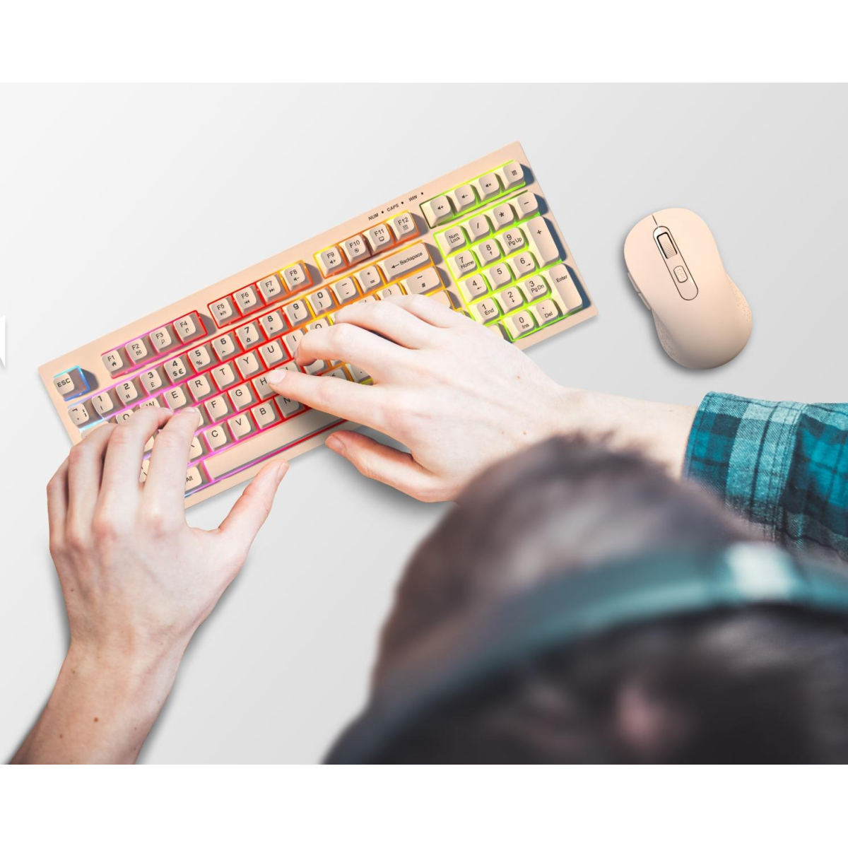 Wyeflow Wireless Gaming RGB Backlit Keyboard - Beige