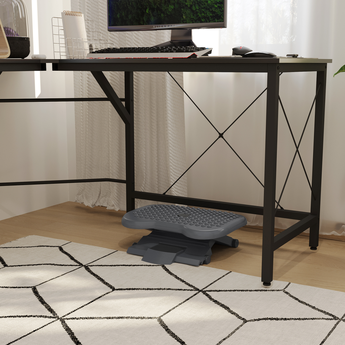 Footrest 3 Position Tilting Foot Rest Adjustable Massage Home Office Black